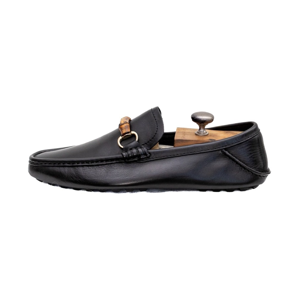 Gucci Black Leather Bamboo Horsebit Loafers Mens UK 9.5 US 10.5 Driver Shoes - Picture 3 of 12